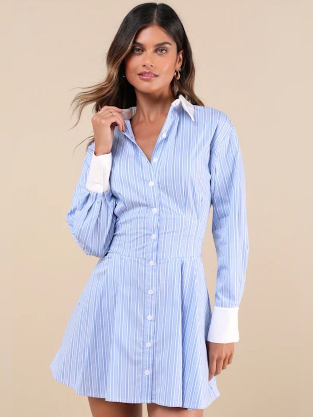 ❤️‍🔥BOGO FREE NWT lulu’s suave confidence collared Blue Pinstripe Shirt Dress XL